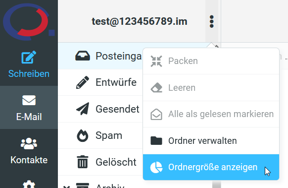 Ordnergröße im Webmail anzeigen