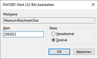 Outlook MaximumAttachmentSize