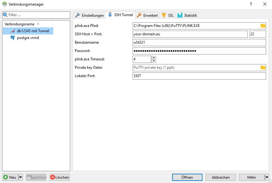 Einrichtung des SSH-Tunnels mit HeidiSQL