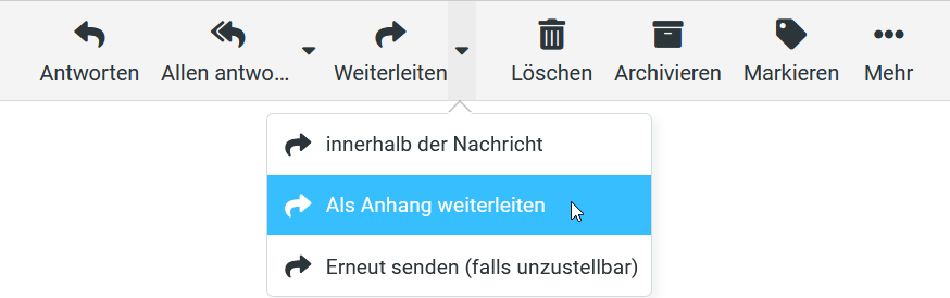 Weiterleitung einer E-Mail als Anhang im Webmail